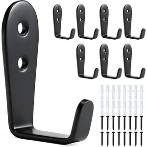 Stainless Steel Hooks for Hanging, Heavy Duty Hook, Wall Hooks Key Holder Wall Mount Hanger Coat Hook Garage Storage Screw Utility Hooks, 8 Pack (Black)
