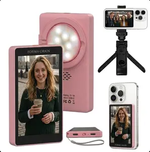 【FORMA GRAIN】5" HD Selfie Monitor for Rear Camera Vlog & Live Streaming | Built-in Teleprompter, 3-Mode Fill Light, Bluetooth Remote & 2000mAh Power Bank (Not for iPhone 17)