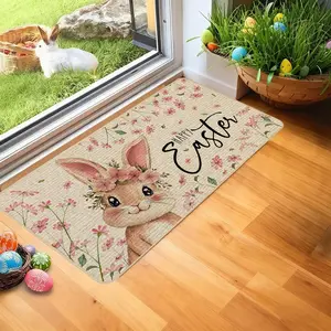 Flower Bunny Rug, Floral Area Rugs, Floral Washable Rug, Floral Front Door Mat, Spring Garden Style Welcome Carpet, Easter Country Style floor mats, Soft, Suitable for doorways, rooms, Easter gifts