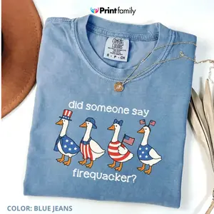 Comfort Colors Firequacker Goose Shirt, Funny 4th of July Tee, Patriotic American Flag Shirt, Cotton Tee - Printfamily