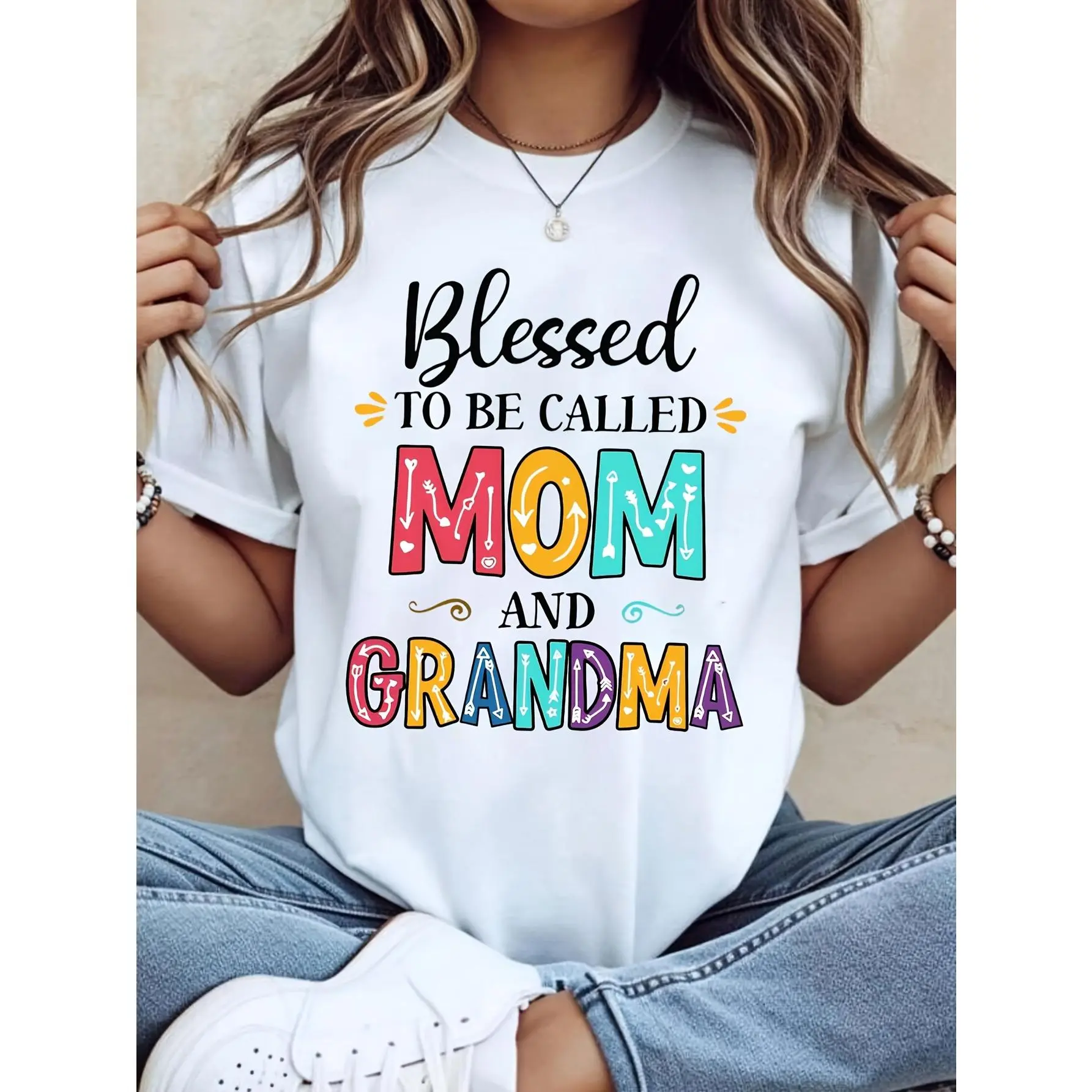 Women's T-Shirt, Blessed To Be Called Mom And Grandma Print, Family Love Theme, Gift For Mother And Grandmother