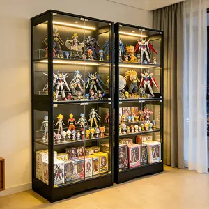 IOKOPO Tempered Glass Display Cabinet 5.5 FT with 3CCT Motion Sensor Light, 4-Tier Curio Case for Collectibles, Storage Shelf with Glass Doors, Bookcase, Showcase, White/Black