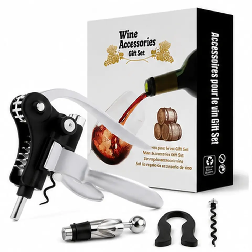 5-Piece Wine Opener Gift Set with Rabbit Corkscrew, Pourer, Stopper & Foil Cutter
