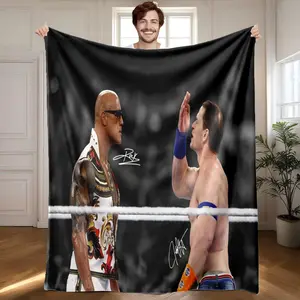 1 piece The moment when wrestling superstar The Rock faced off against John Cena themed flannel blanket - Super soft flannel blanket, suitable for beds and sofas, all-season use, modern design, digitally printed pattern, 100% polyester material