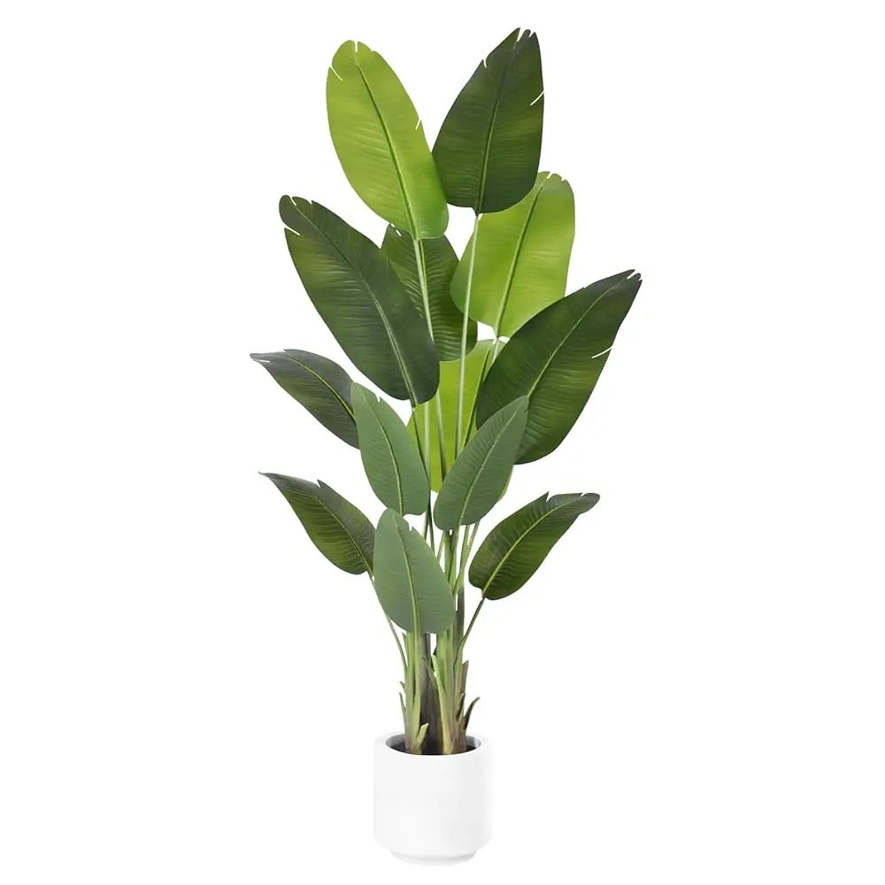 Lifelike Silk Fabric Artificial Bird of Paradise Plant - 4/6/7.5ft Faux Banana Leaf Tree with 13 Trunks, Adjustable Shape, Oval Decorative Pot Compatible, Indoor Decor for Living Rooms, 1Pack, Housewarming Gift dry
