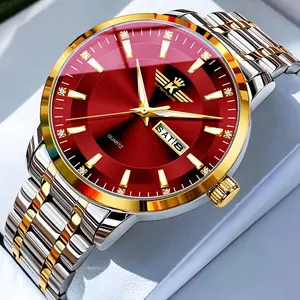 V-068 Men's Business Quartz Analog Watch - 40.5mm Round Dial, Dual Calendar & Day Display, 30M Waterproof, Stainless Steel Strap with Butterfly Clasp, Ideal for OOTD