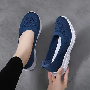 Women's Casual Breathable Knitted Mesh Slip-On Sneakers, Flat Comfort Low Top Walking Shoes