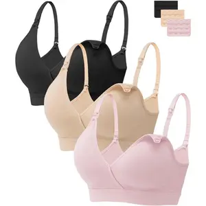 Nursing Bras for Breastfeeding, Seamless V Neck Maternity Bra Wireless Women Pregnancy Postpartum Bra Sleep Bralette Prenatal