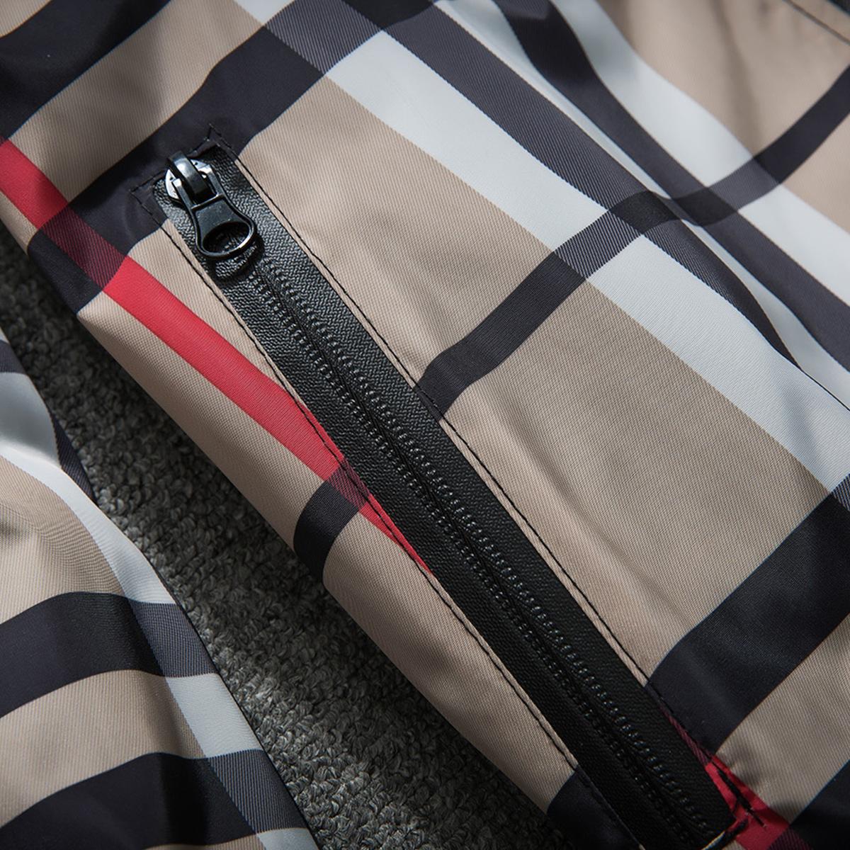 Men's jacket - Full zipper design, with pockets, casual style, perfect for autumn/winter wear, hooded collar, regular cut, checkered pattern, men's jacket.