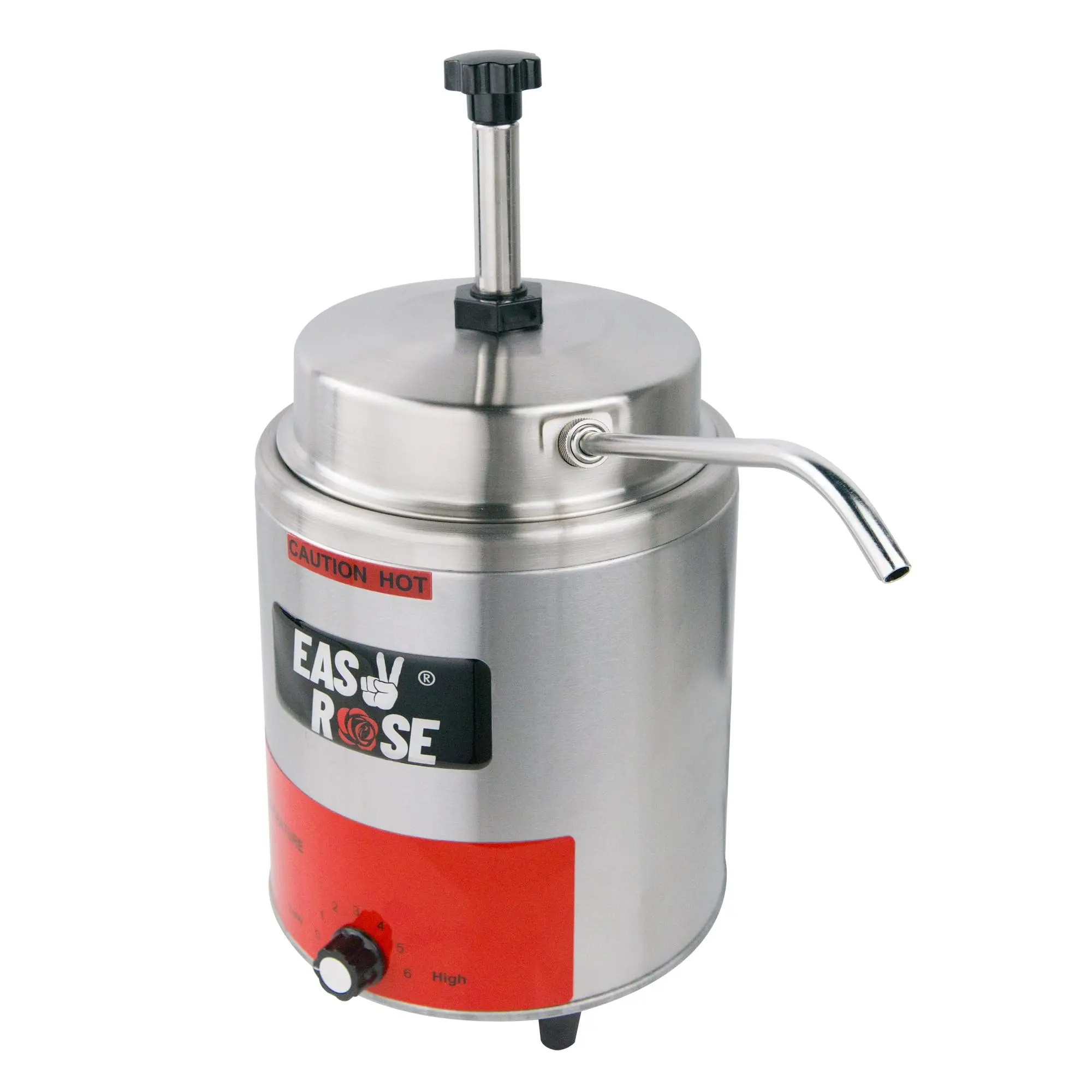 Hakka Corded 550W Stainless Steel Single Round Body Electric Sauce Warmer, Dual 3.5 QT Barrel Dispensers, 6-Level Adjustable Heat (95°F-210°F), US Standard Washable Pump for Snack Bars, 3.5Qt Size
