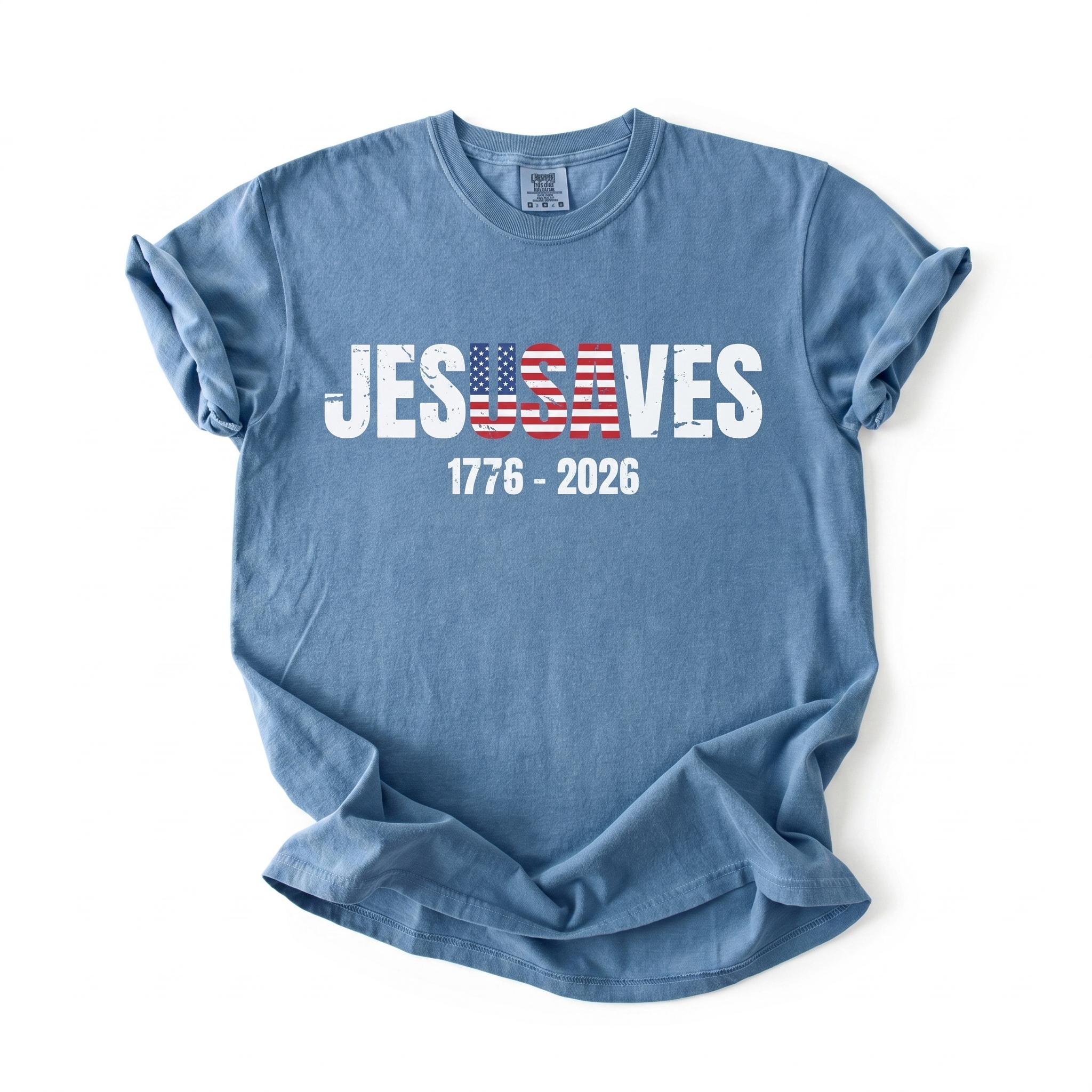 Women’s Soft-Cotton Short Sleeve Christian Graphic Shirt – Bold ‘Jesus Saves’ Print, Crew Neck, Relaxed Unisex Fit, Fade-Resist, Casual Style, Patriotic for 4th of July, Anniversary Wear, 4XL Everyday Top