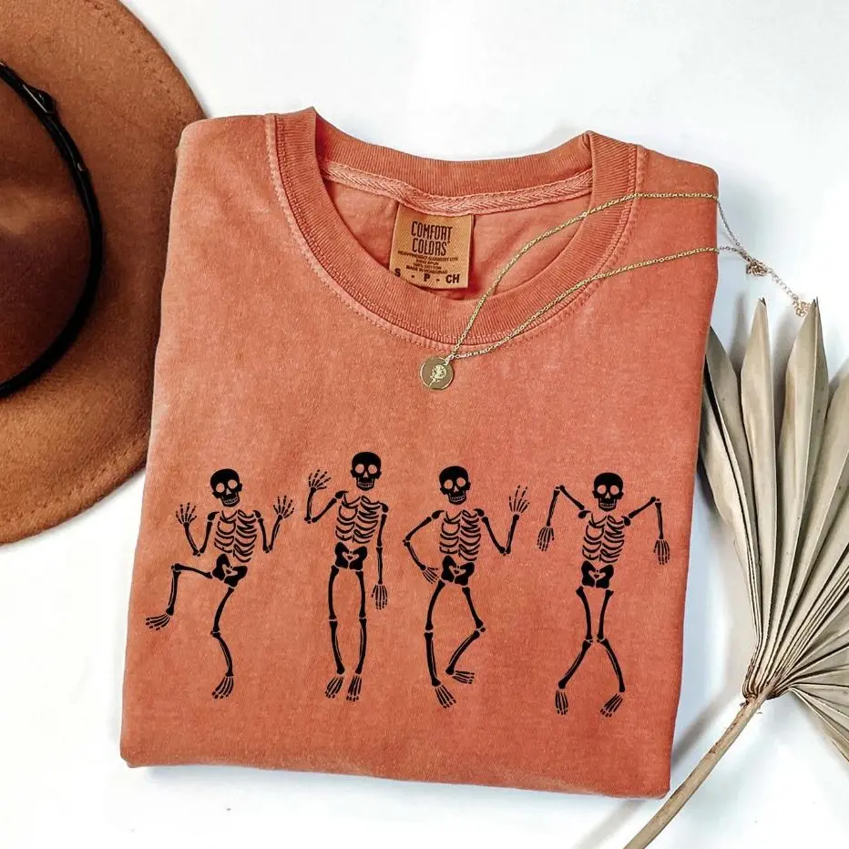 Comfort Color Dancing Skeletons Shirt, Halloween Party Outfit, Cute Spooky Season Top, Cute Fall Festival Clothing