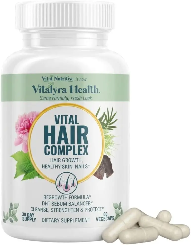 VITAL NUTRITIVE Vital Hair Complex - Biotin & Vitamin B Supplement for Women & Men, Supports Healthy Skin & Nails, Hormone-Free, Gluten-Free