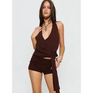 Kimbery Halter Wrap Top Brown