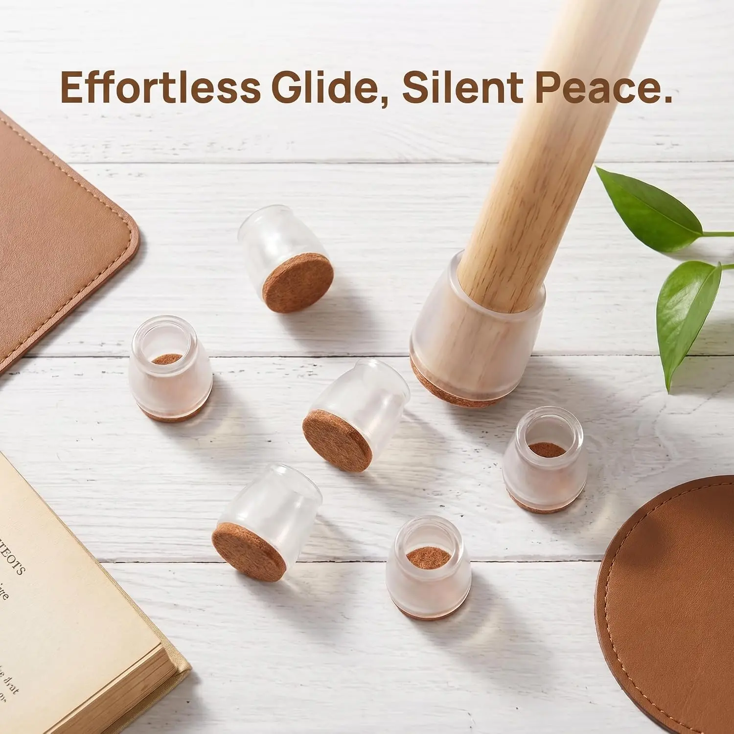 Transparent Rubber Furniture Leg Caps with Felt Pads Elastic Floor Protectors for Hardwood Floors Anti-Scratch Noise Reduction Chair Foot Covers Clear Silicone Feet Tips for Tables