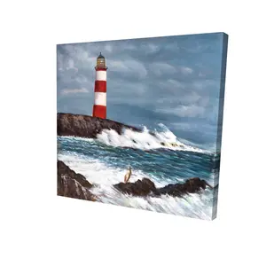 212 MAIN High-Def Vibrant Coastal Charm Lighthouse Wall Art Painting, 24x24 in Blue Artistic Print - Bedroom Home Decor