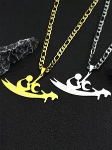 YA ALI Islamic Imam Ali Zulfiqar Sword Pendant Necklace for Women Men Stainless Steel Gold Color Quran Hip Hop Chain