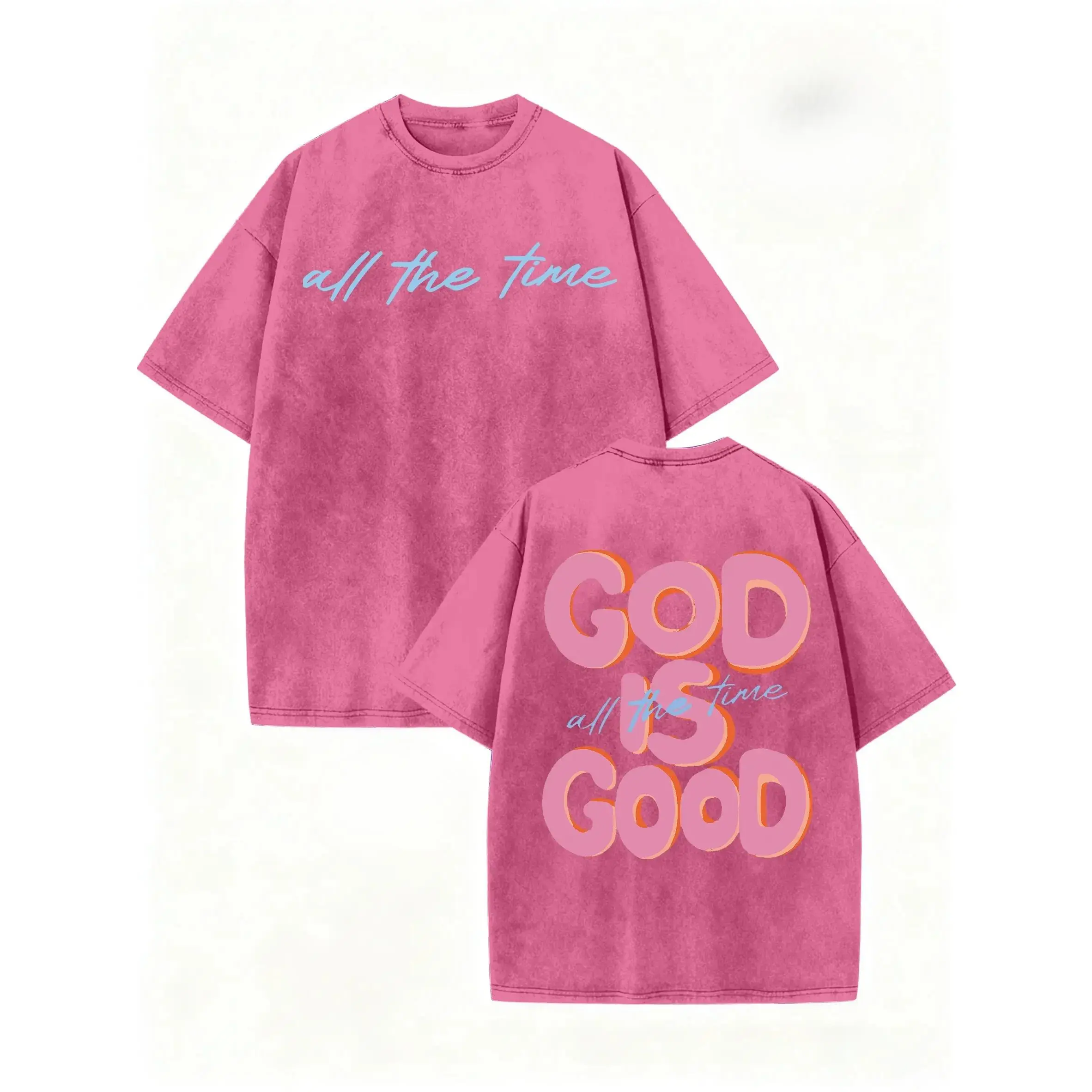 Men's & Women's Oversized 230gsm Heavyweight Washed T-Shirt GOD IS GOOD Double-Sided Graphic Print Retro Vintage Streetwear Loose Fit Round Neck Short Sleeve 100% Cotton