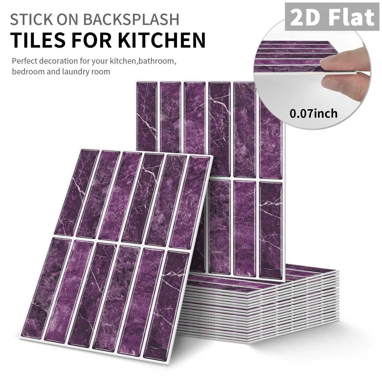 10 PCS Dark Purple/Violet Marble Vertical Stripe GST Tile Stickers | PE Crystal Foam Waterproof Anti-Collision | Peel & Stick Decor for Kitchen, Bathroom & Ceiling