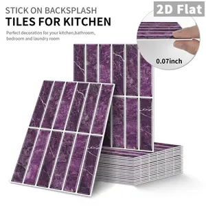 10 PCS Dark Purple/Violet Marble Vertical Stripe GST Tile Stickers | PE Crystal Foam Waterproof Anti-Collision | Peel & Stick Decor for Kitchen, Bathroom & Ceiling