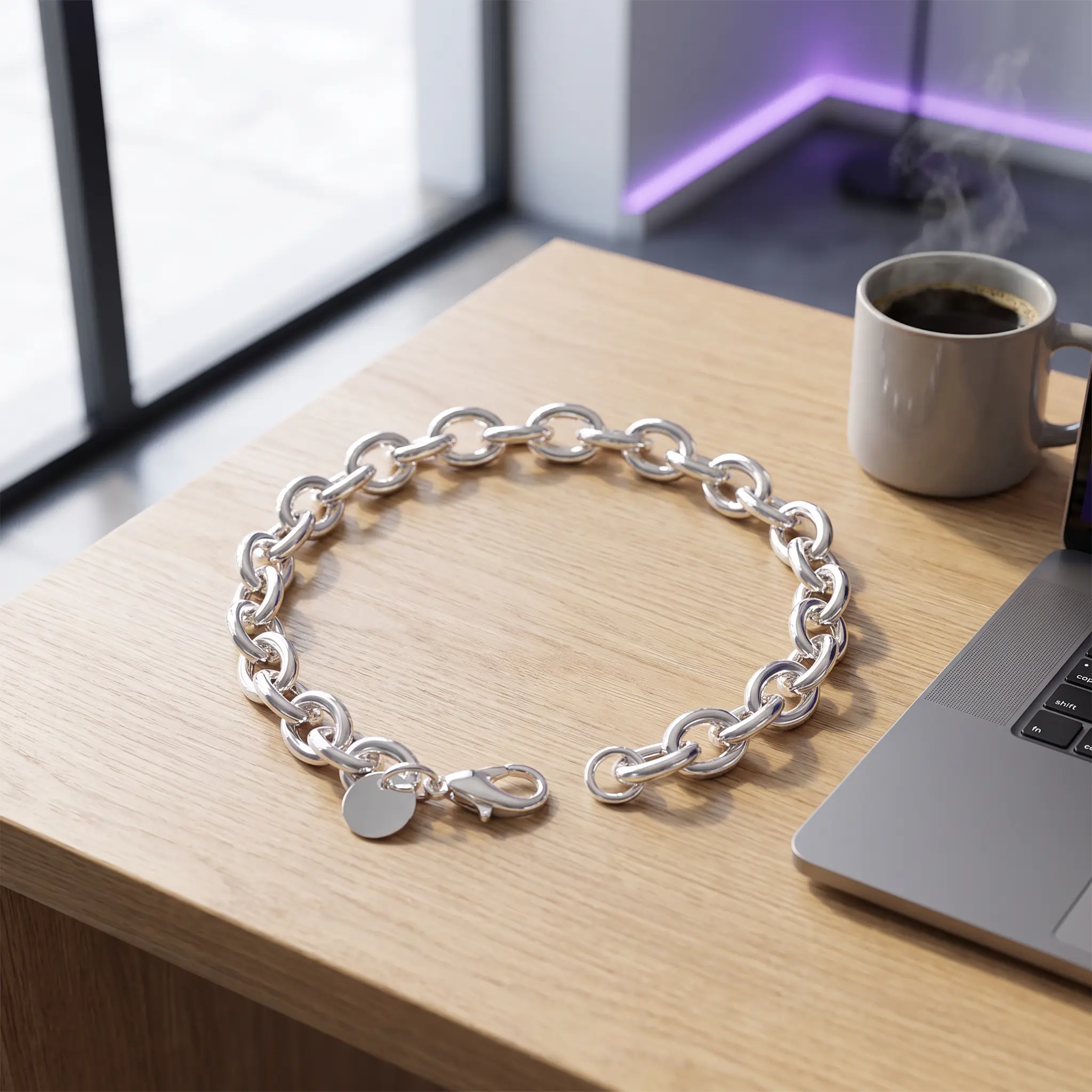 S925 Pure Silvery Rolo Chain Bracelet 20cm Smooth Link Lobster Clasp Minimalist Everyday Bracelet Gift for Her,Product length20cm/7.87in