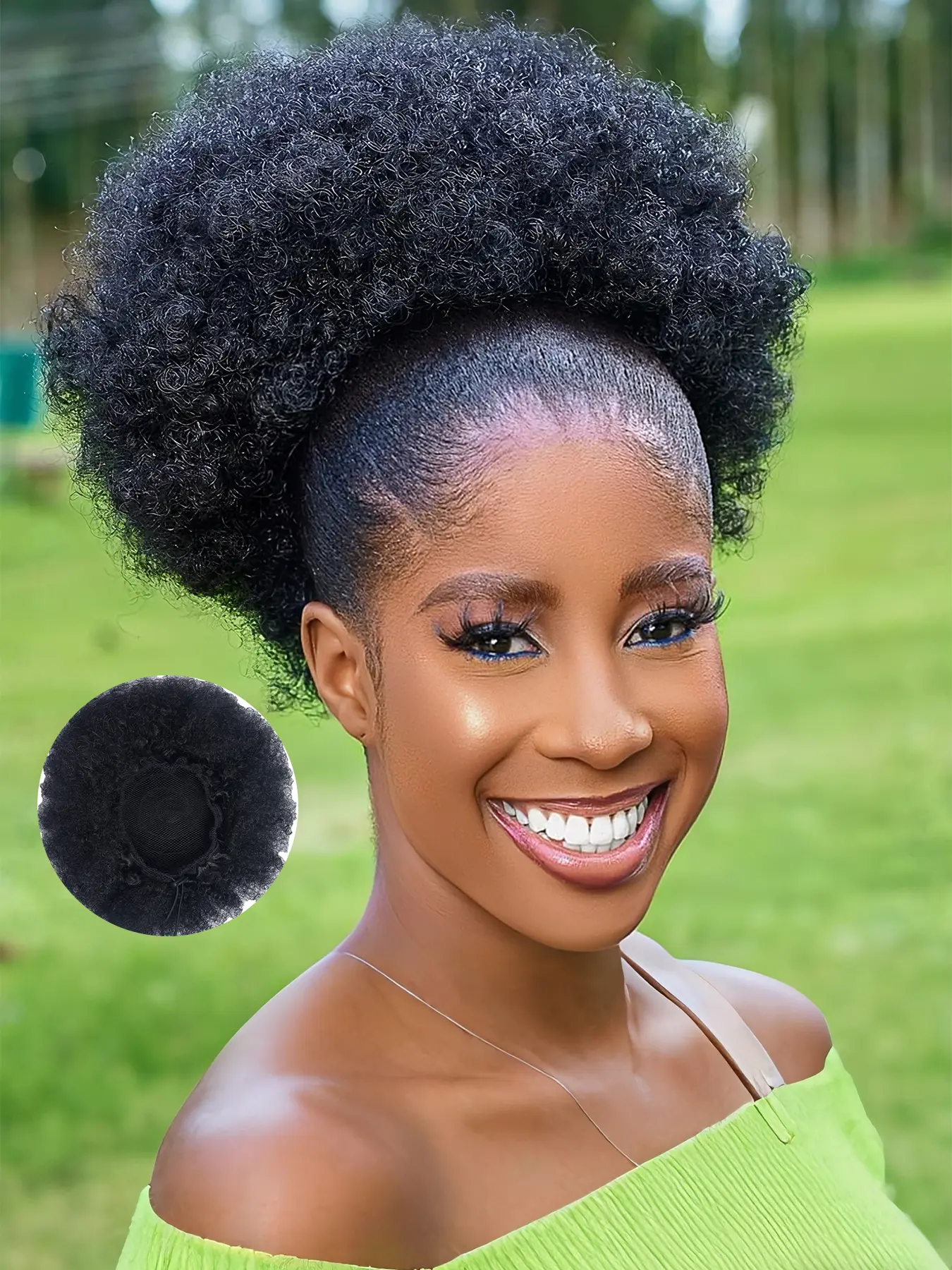 Afro Puff Drawstring Ponytail Extension for Women Glueless Ponytail Wig Synthetic Fluffy Afro Kinky Curly Wigs Heat Resistant Synthetic Fiber Short Curly Clip On Kinky Drawstring Hairpiece for Daily Use
