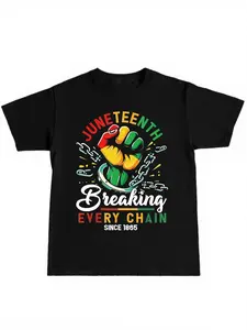 Men's Loose Fit Juneteenth Print T-Shirt, Summer Casual Breathable Short Sleeve, Fashion Round Neck Top, Street Style Comfort