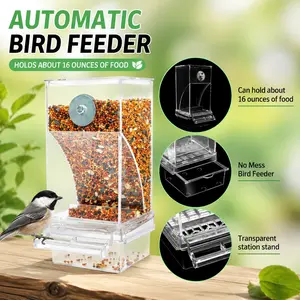 Jift Toy No-Mess Automatic Bird Feeder, Clear Durable Material Seed Dispenser Cage Feeder with Easy Food Level Monitoring, Gravity-Fed Design & Top-Opening for Quick Refilling, Bird Accessories for Small-Medium Pets