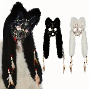 Viking Fox Mask with Faux Fur Headdress, Adult Halloween Costume Accessory, Party Accessories, Perfect for Cosplay & Party Events, Ideal Gift for Fans