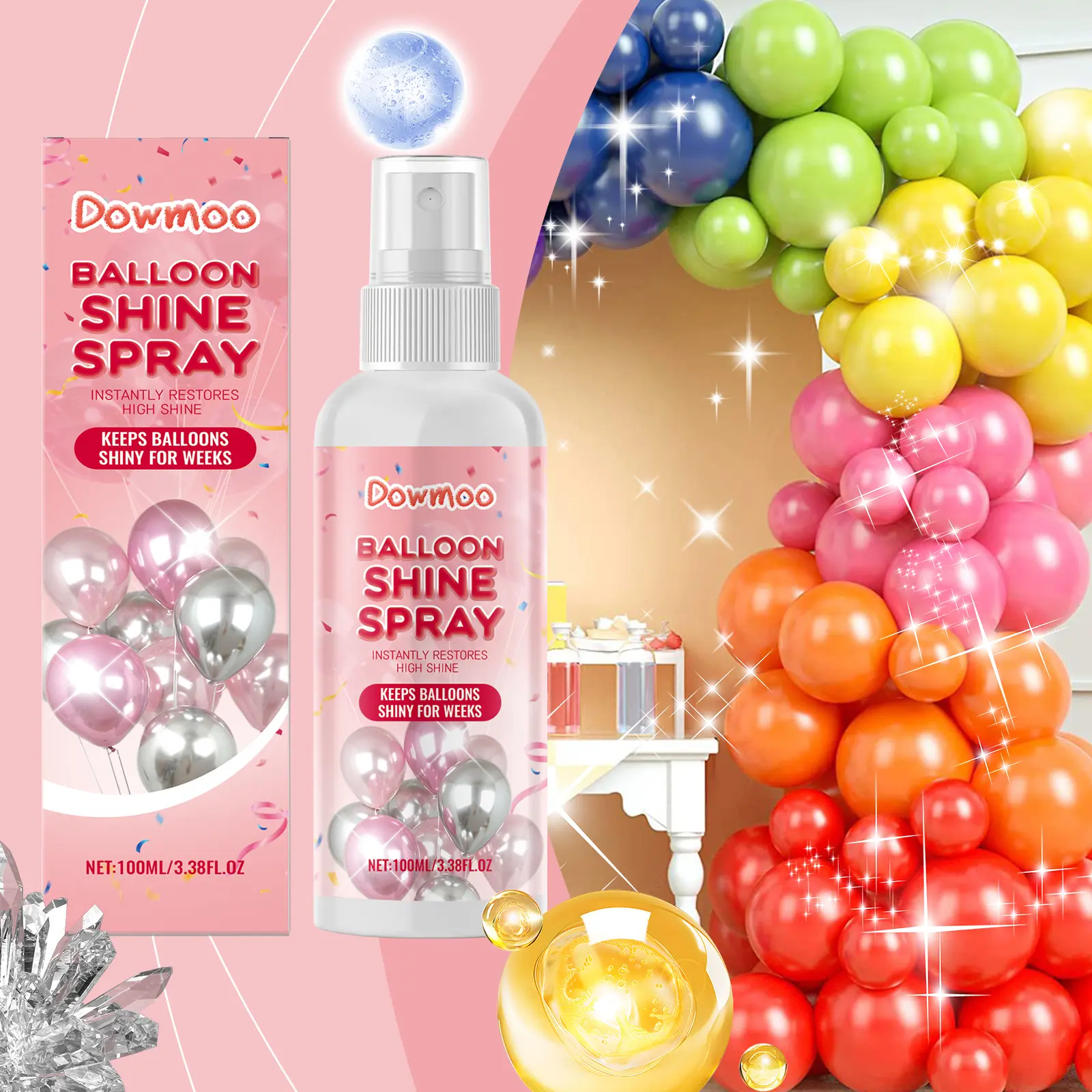 100ml Glitter Spray for Balloons - 14.8*4cm, Easy to Use, Fast-Dry, Long-Lasting Shiny Mica Blend, Propylene Glycol Safe Formula, Glam Home & Festive Supplies for Wedding, Birthday