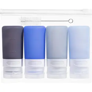 Condiment Squeeze Bottles for Sauces, 2-oz Mini  Salad Dressing Container to Go with Snack Storage Bag, Leakproof Sauce Bottles for Lunch Box, 4 Pack, Blue
