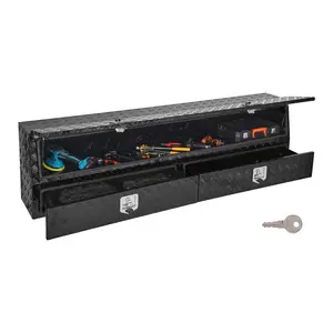 summervibes VEVOR Contractor Truck Tool Box, 81.5x 21x 13 in, Black Tread Aluminum TopSider Toolbox with Two Lower Drawers, Flip Up Door, Weather-Resistant Heavy Duty Storage Box, with Latch, for Truck Bed
