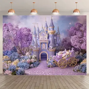 Purple Princess Castle Party Tapestry- Durable Polyester Banner, Perfect for Birthdays, Valentine's Day, and More - Event Decor, Whimsical Decor, Lightweight Fabric, Wrinkleresistant Material