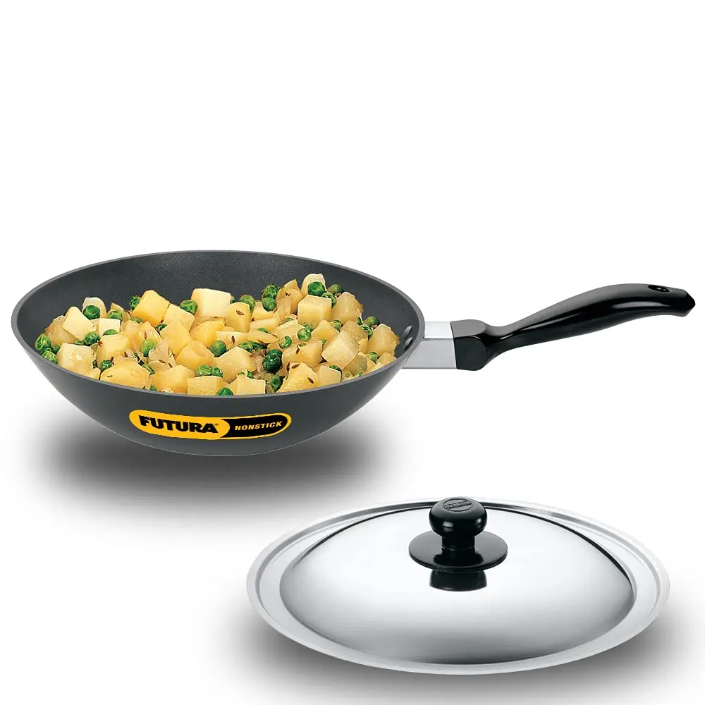 Hawkins Q71 Futura Non-Stick Deep-Fry Pan(Kadhai) with Steel Lid and Flat Bottom - 2 Litres