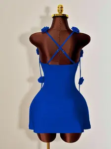 Women's Backless Rose Decorated Bodycon Short Dress, Sexy Cut-Out Design, Slim-Fitting Chic Elegance Party Gown, Spring & Fall Fashion