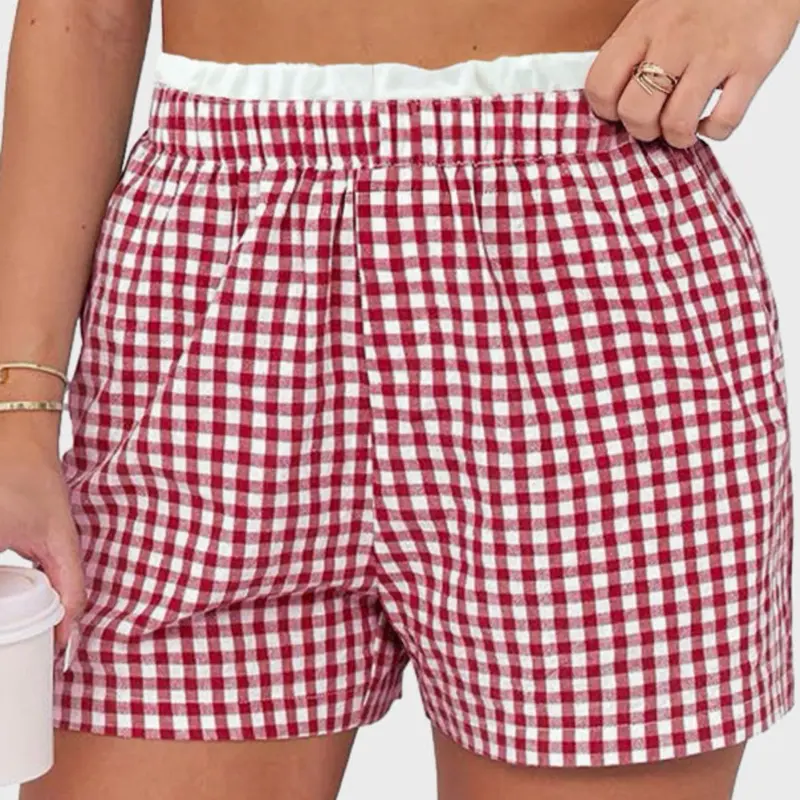 Red Gingham High-Waisted Shorts