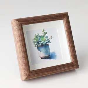 4X4 Wooden Picture Frame with 3X3 Mat, 4X4 Sqaure Picture Frame with Glass for Desktop Display PLUSCHEN