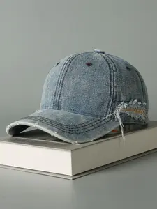 Unisex Casual Denim Baseball Cap, Vintage Washed Distressed Design Baseball Cap, Adjustable Cap, Fashionable Hat for Men & Women for All Season, Trucker Snapback Hat