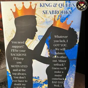 His Queen, Her King Canvas Personalized with Last Name Motivational Artwork