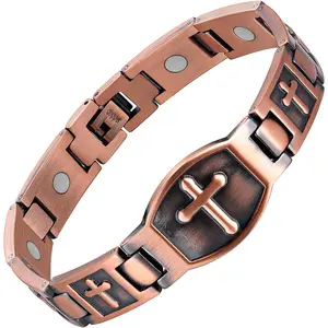 Feraco Copper Cross Bracelets for Women, 99% Copper Magnetic Bracelets with Effective Neodymium Magnets, Adjustable Jewelry Gift with Sizing Tool