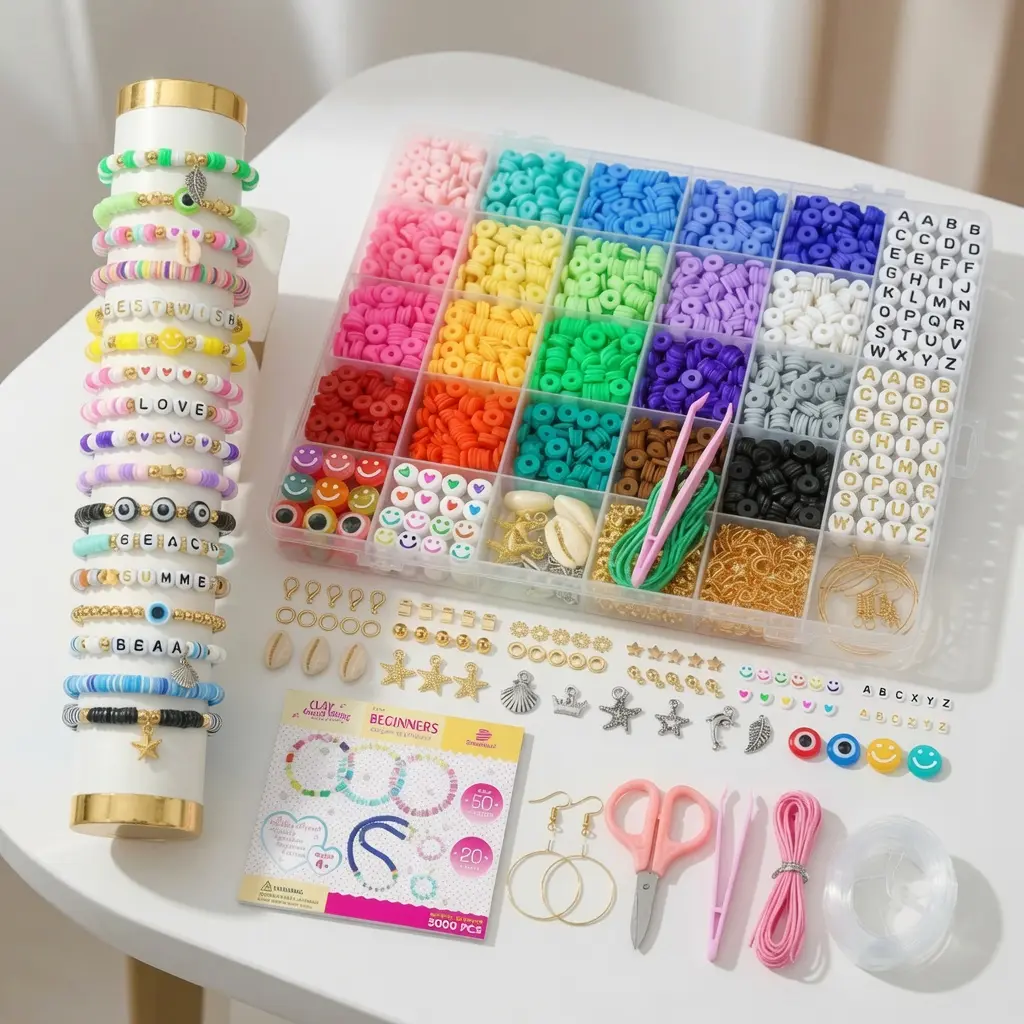 Clay Beads Bracelet Making Kit – 5000 PCS Polymer Clay Beads with Letter Beads, Charms & Jewelry Accessories, DIY Friendship Bracelets Arts & Crafts Kit for Kids Girls Ages 6-13, Birthday Gift