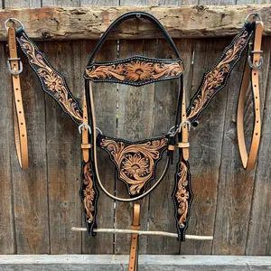 Two Tone Floral Triangle / Gladiator Browband/ One Ear Breastcollar Tack Set