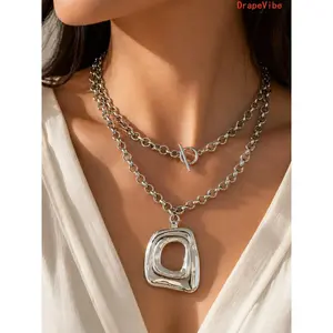 Silver Tone Chunky Cuban Link Necklace Vintage Y2K Stackable Layered Statement Jewelry With Toggle Clasp For Women Daily Wear And Party Styling