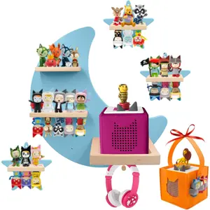 [Summer Special]Shelf and Carrying Case for TonieBox 2/1 and Tonie (Bag,Moon and 3 Stars) ,Tonies Figures Tonies Storage,Magnetic Wooden Floating Shelves Compatible with Tonie box Player Character for Children Room