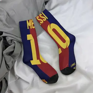 Mid-calf socks, Messi #10 jersey signature design, celebrity merchandise, durable socks, unisex socks, a fan favorite, holiday gift, birthday gift.