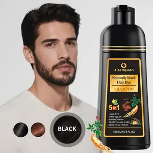 Ginseng-Infused 5-in-1 Black Hair Dye Shampoo | Ammonia-Free | 30-Min Gray Coverage | Salon-Grade | 16.9fl oz (500ml)