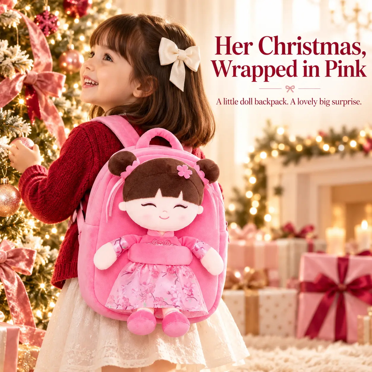 Gloveleya Kid Backpack for Toddlers for Back to School - Cute Princess Doll Kindergarten School Bag for Girls, Soft Plush Daycare Bag with Detachable Toy