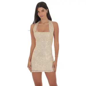 Sequin Halter Dress in Gold Sequin Halter Dress in Gold