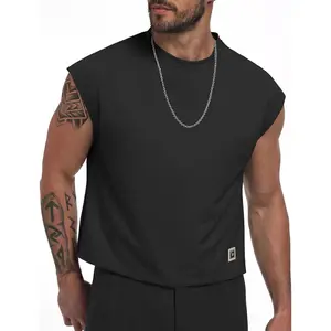 Vssjavun Mens Crop Top Cap Sleeve Oversized Shirt Gym Tank Tops Cropped T Shirts Crewneck Pullover Tee