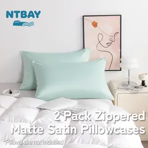 NTBAY Zippered Satin Pillow Cases for Hair and Skin, Luxury Standard Hidden Zipper Pillowcases Set of 2